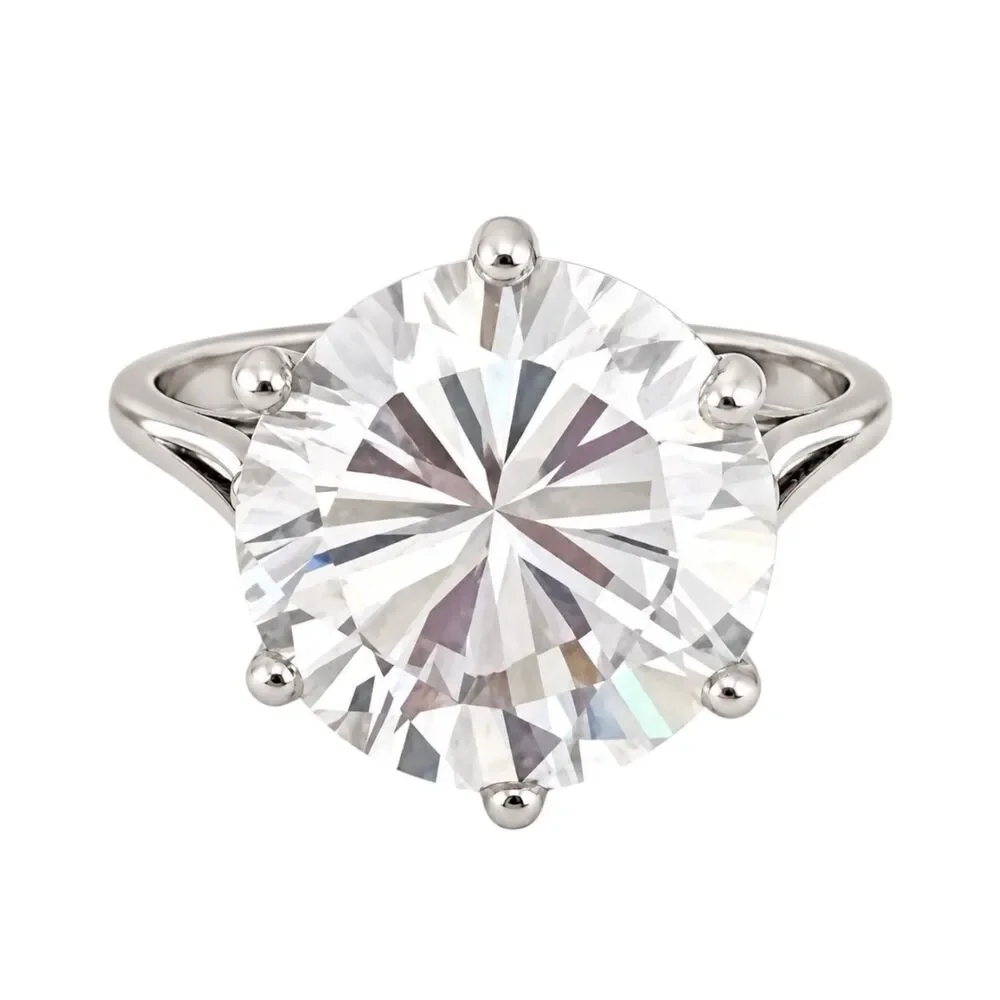 Vintage 1970s Ring Size 6 Uncas CZ Solitaire Round Cut White Gold Plated - 14S